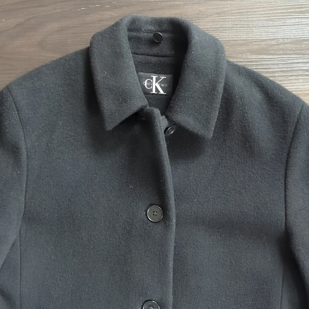 Calvin Klein Minimalist Black Wool Blend Long Coat Size 8